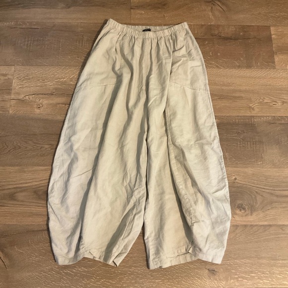 Women’s Beige linen harem pants with elastic waist and front pockets, S - Picture 1 of 11